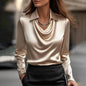 Long Sleeve Satin Swing Collar Top | Elegant Commuter Shirt FitiqueFit