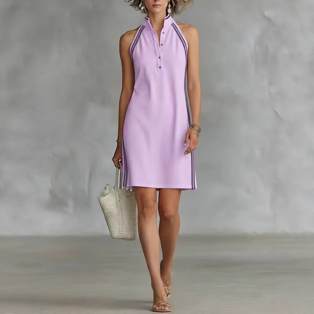 Women’s Sleeveless Button-Up Collar Shirt Dress FitiqueFit