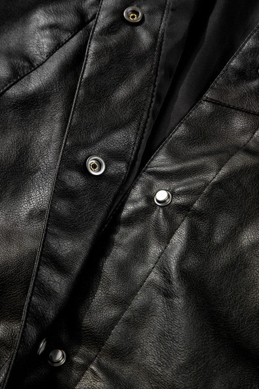 Faux Leather Button-Front Boxy Jacket See size chart under “more details” The Fashion Celestial