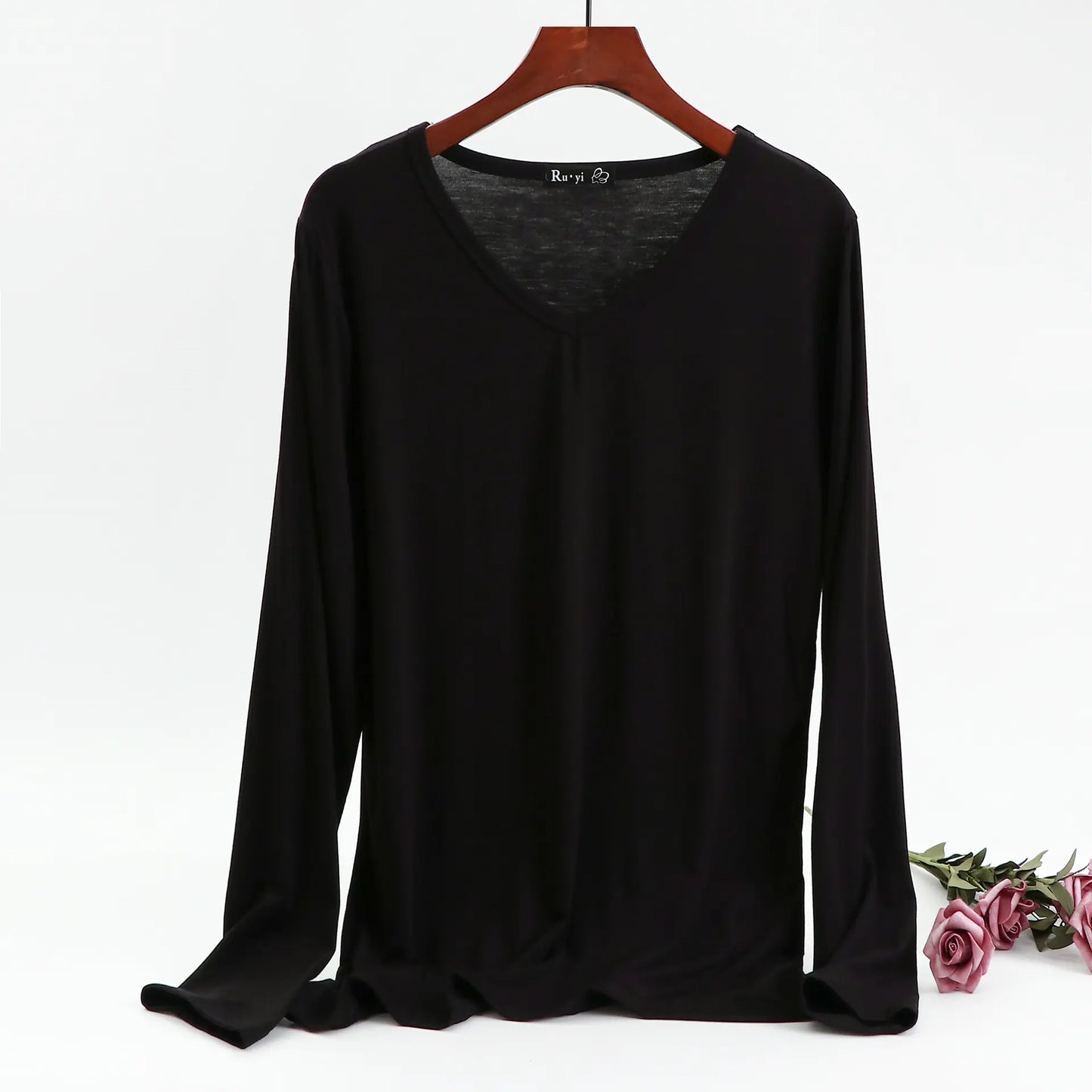 Plus Size Korean V-neck Long Sleeve Casual Top