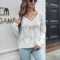 Hollow Leaf V-Neck Long Sleeve Knit Sweater