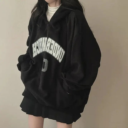Fleece-lined Women's Zipper Hooded Sweater