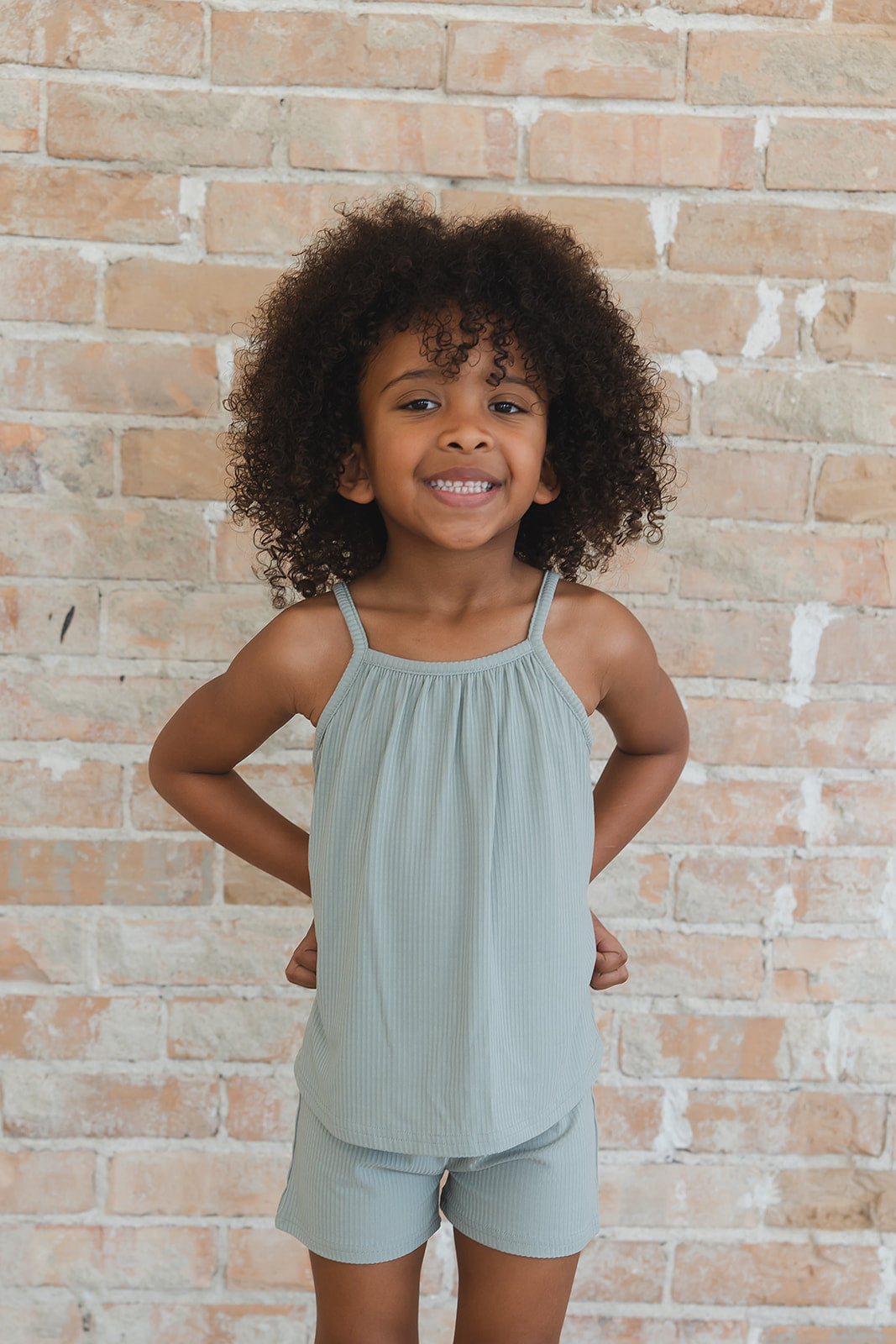 Sage (ribbed) - Tank Short Set Blush Lotus
