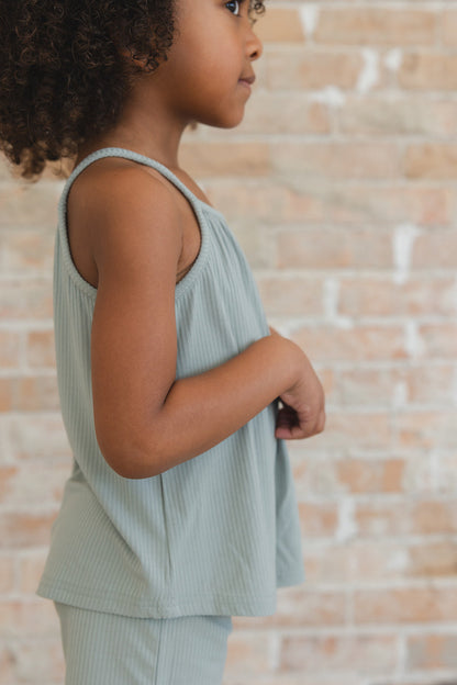 Sage (ribbed) - Tank Short Set Blush Lotus