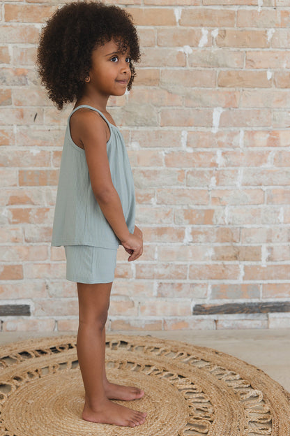 Sage (ribbed) - Tank Short Set Blush Lotus