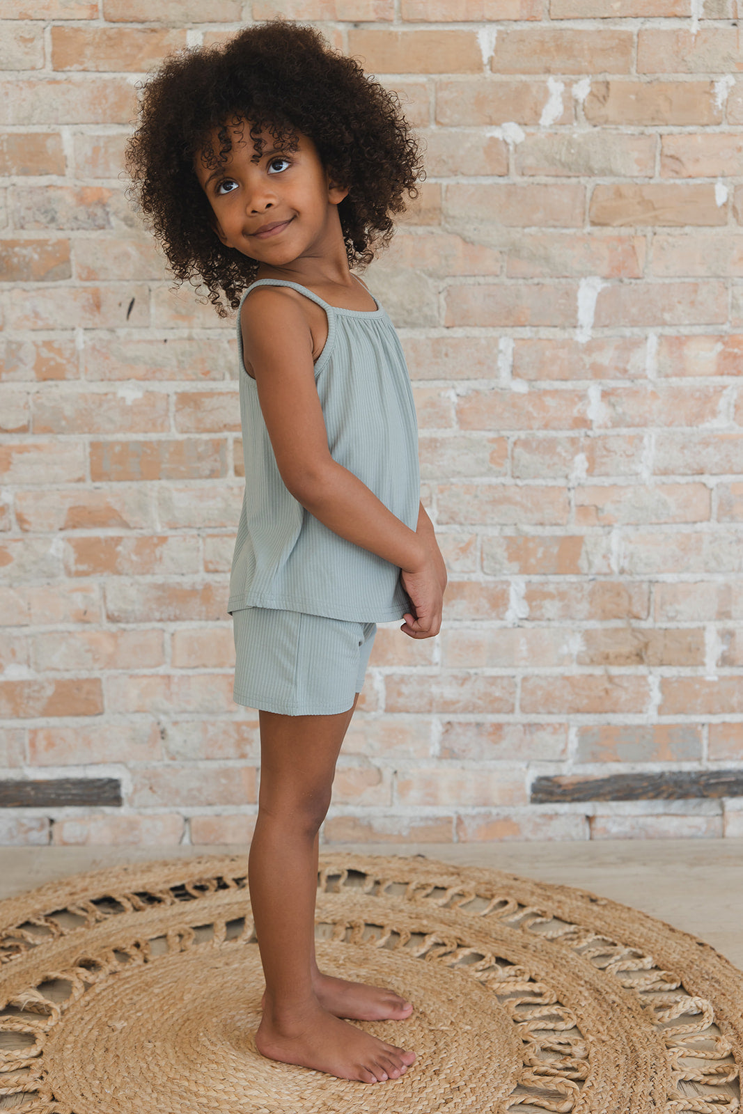 Sage (ribbed) - Tank Short Set Blush Lotus