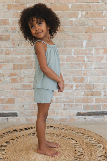Sage (ribbed) - Tank Short Set Blush Lotus