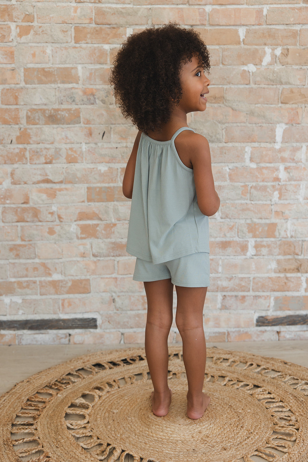 Sage (ribbed) - Tank Short Set Blush Lotus