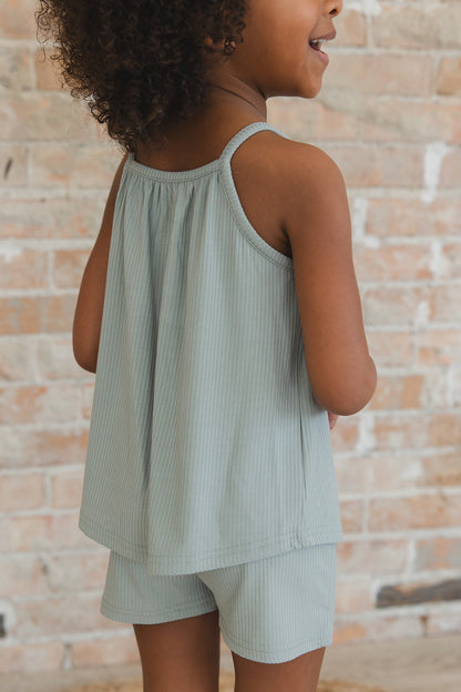 Sage (ribbed) - Tank Short Set Blush Lotus