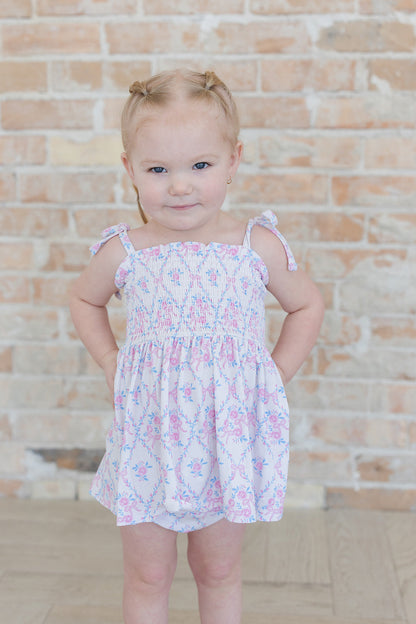 Charlotte - Smocked Diaper Dress Set Blush Lotus