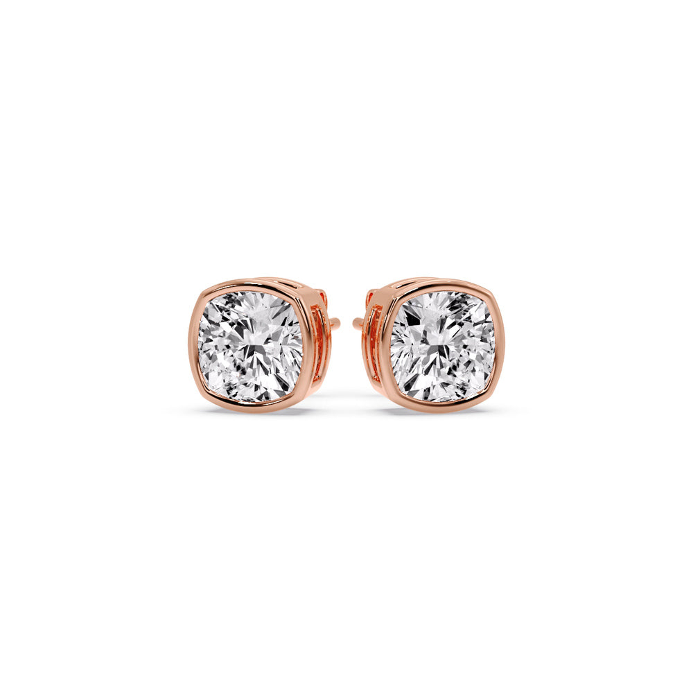 Bezel Set Cushion Diamond Stud Earrings Fascinating Diamonds