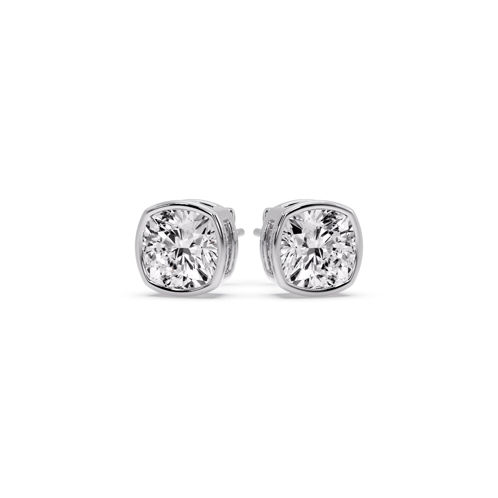 Bezel Set Cushion Diamond Stud Earrings Fascinating Diamonds