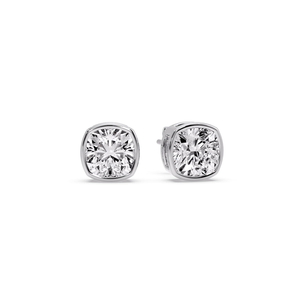 Bezel Set Cushion Diamond Stud Earrings Fascinating Diamonds