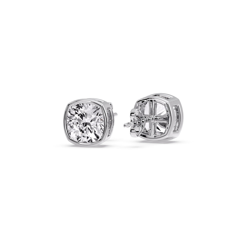 Bezel Set Cushion Diamond Stud Earrings Fascinating Diamonds