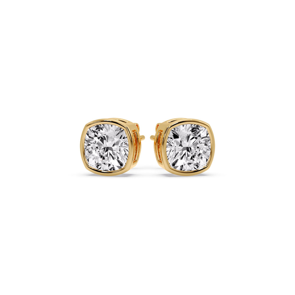 Bezel Set Cushion Diamond Stud Earrings Fascinating Diamonds
