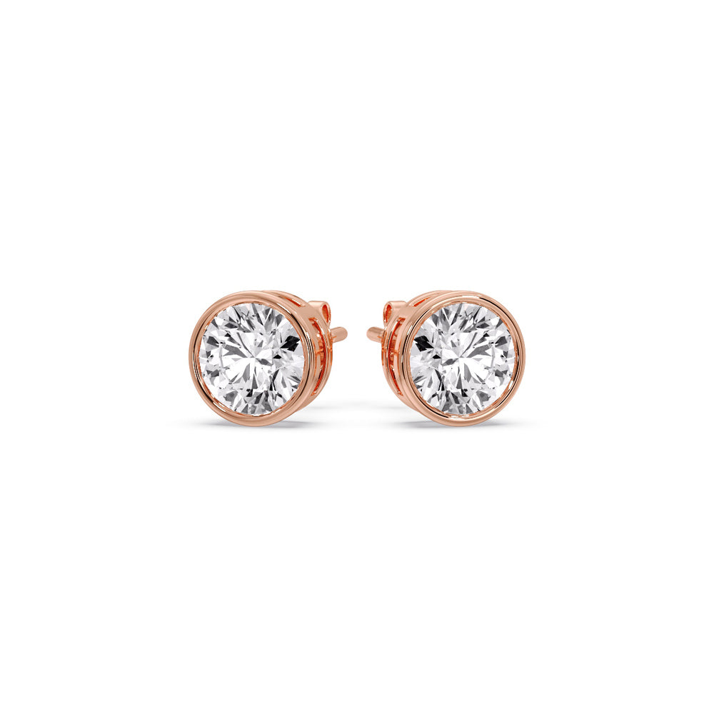 Round Cut Stud Bezel Set Earring Fascinating Diamonds
