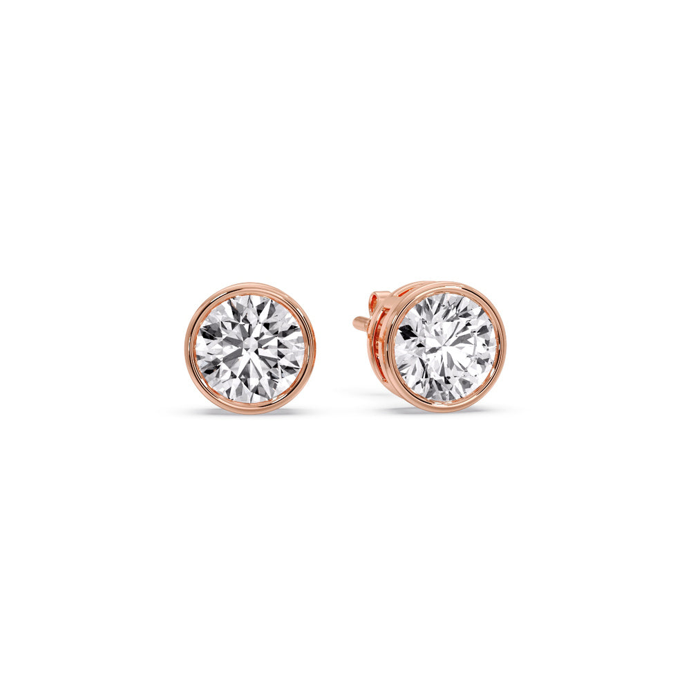 Round Cut Stud Bezel Set Earring Fascinating Diamonds