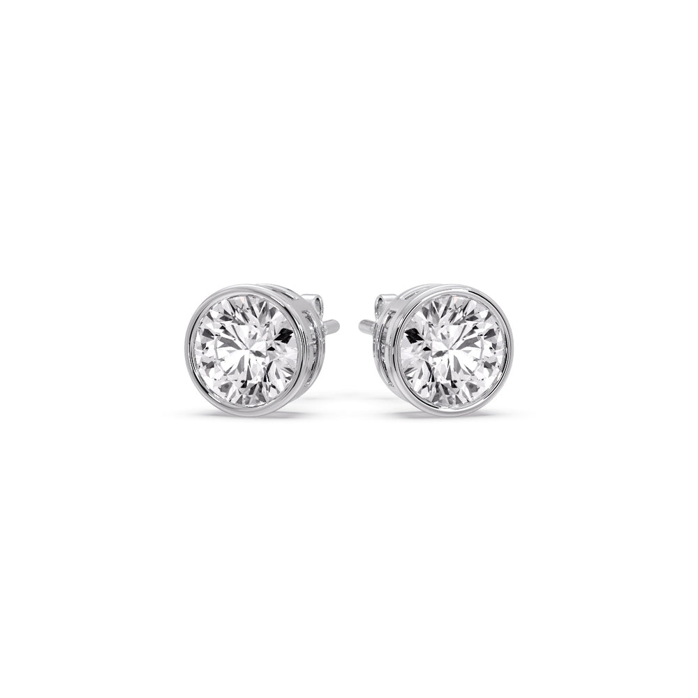 Round Cut Stud Bezel Set Earring Fascinating Diamonds