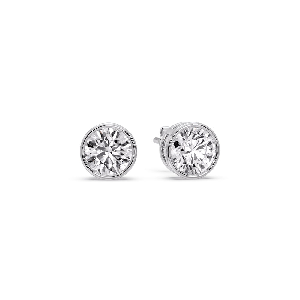 Round Cut Stud Bezel Set Earring Fascinating Diamonds