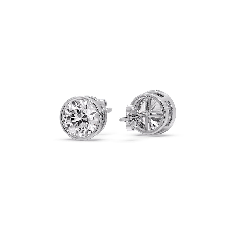 Round Cut Stud Bezel Set Earring Fascinating Diamonds