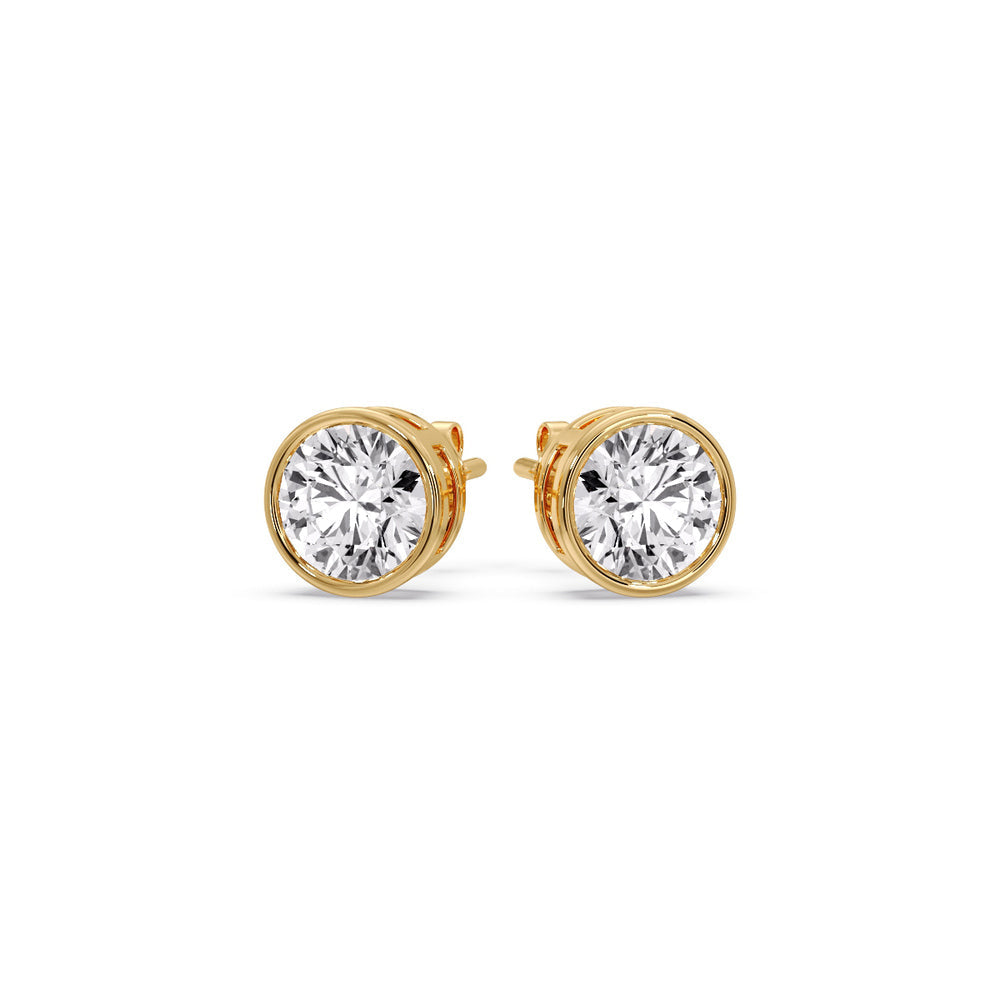Round Cut Stud Bezel Set Earring Fascinating Diamonds