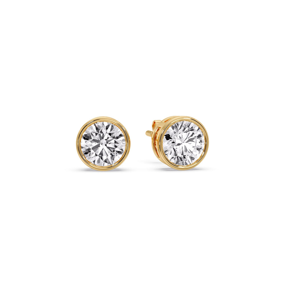 Round Cut Stud Bezel Set Earring Fascinating Diamonds