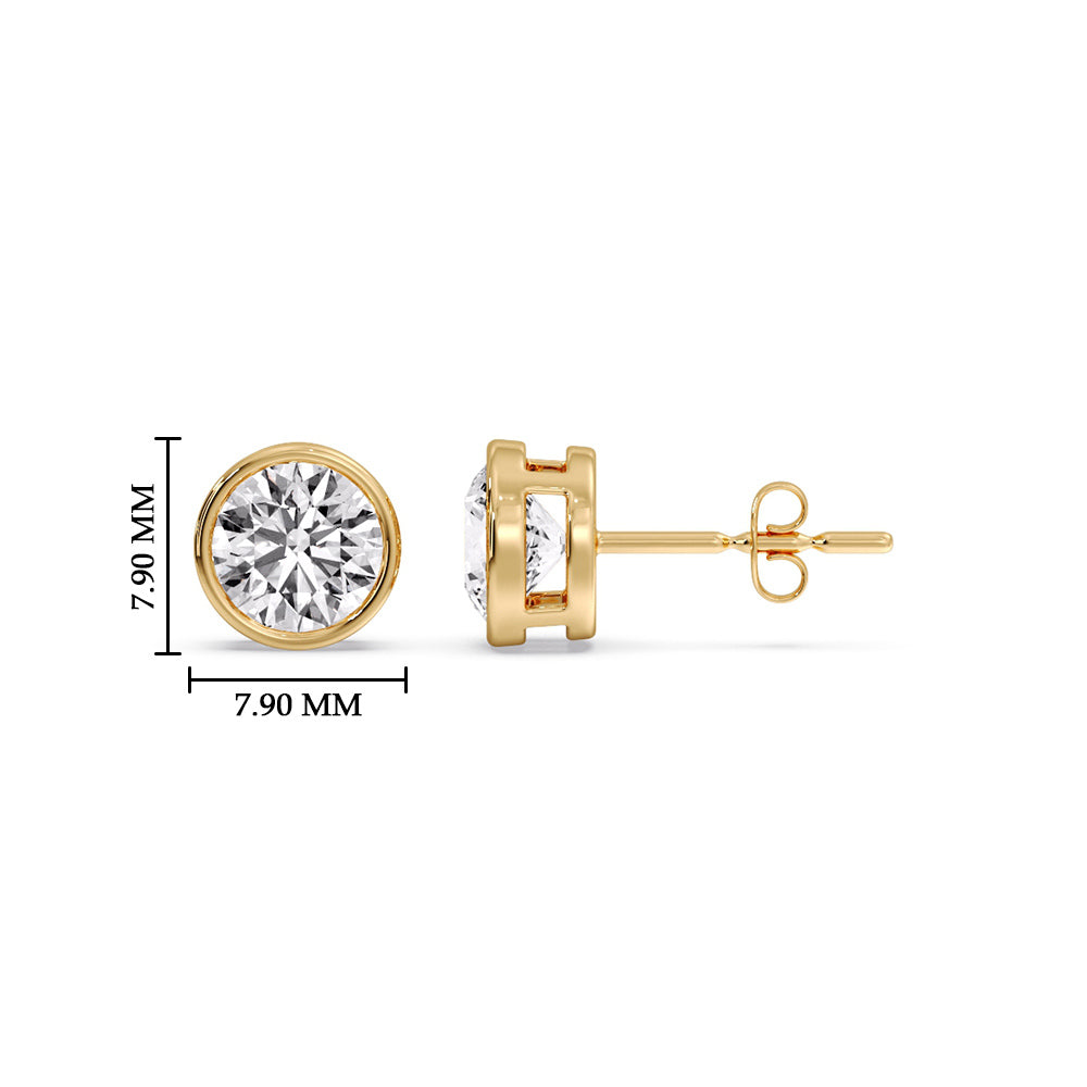 Round Cut Stud Bezel Set Earring Fascinating Diamonds