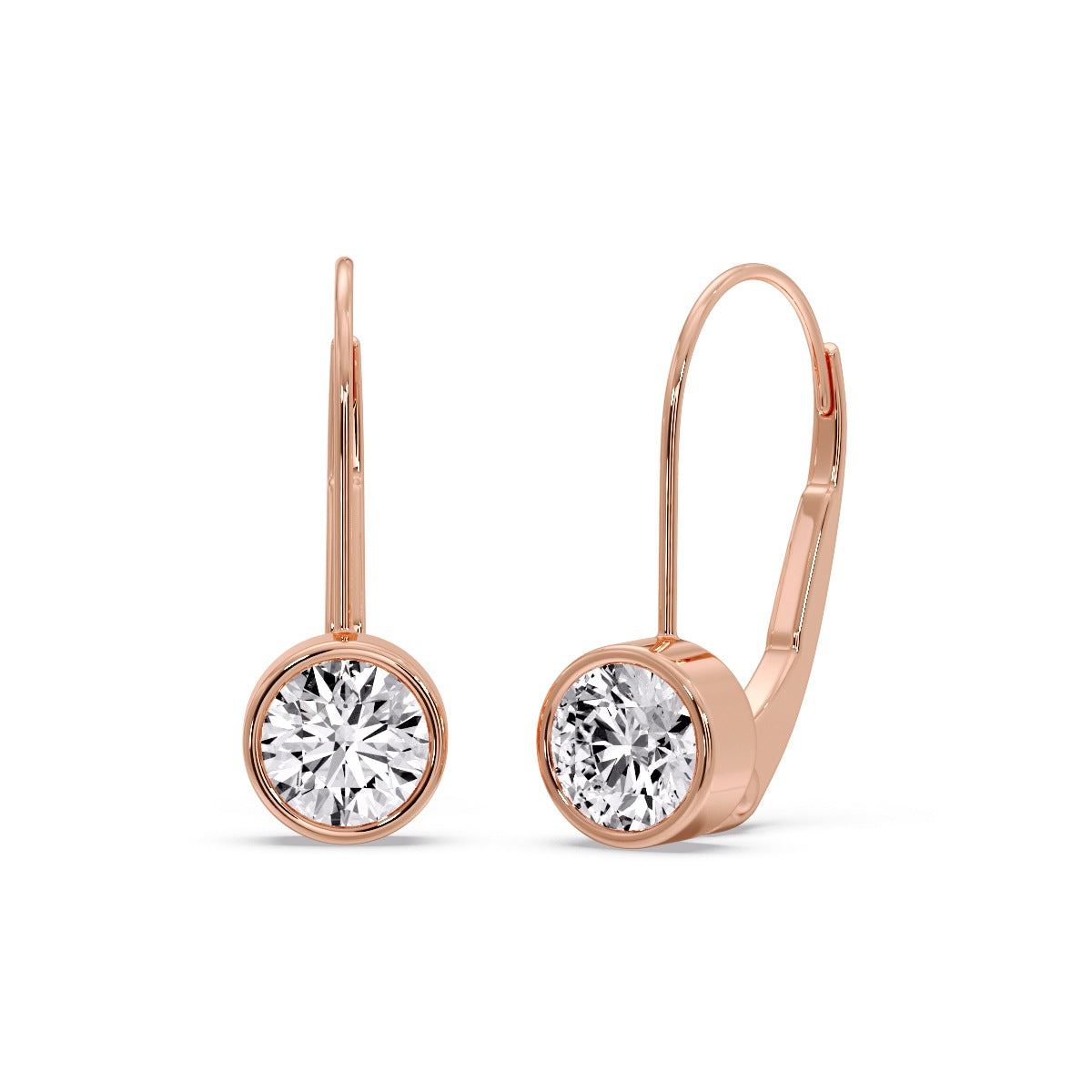 Lever Back Bezel Set Round Diamond Earrings Fascinating Diamonds