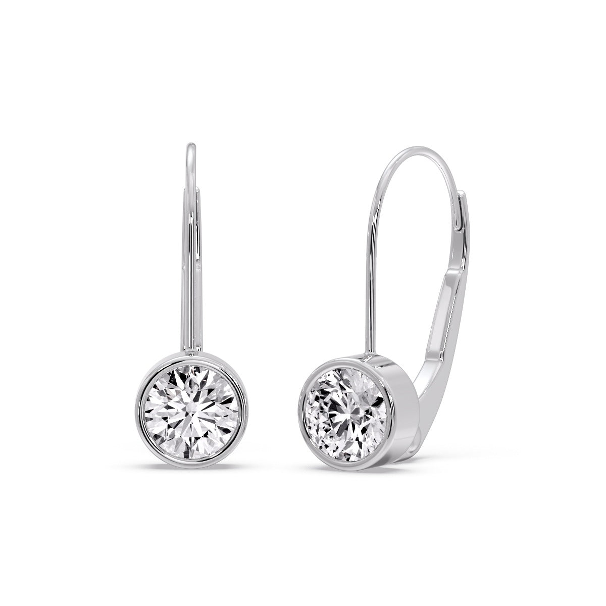 Lever Back Bezel Set Round Diamond Earrings Fascinating Diamonds