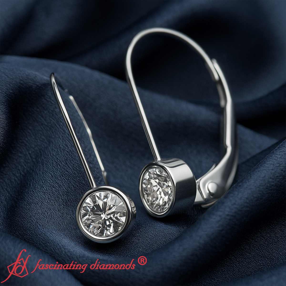 Lever Back Bezel Set Round Diamond Earrings Fascinating Diamonds