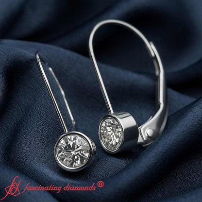 Lever Back Bezel Set Round Diamond Earrings Fascinating Diamonds