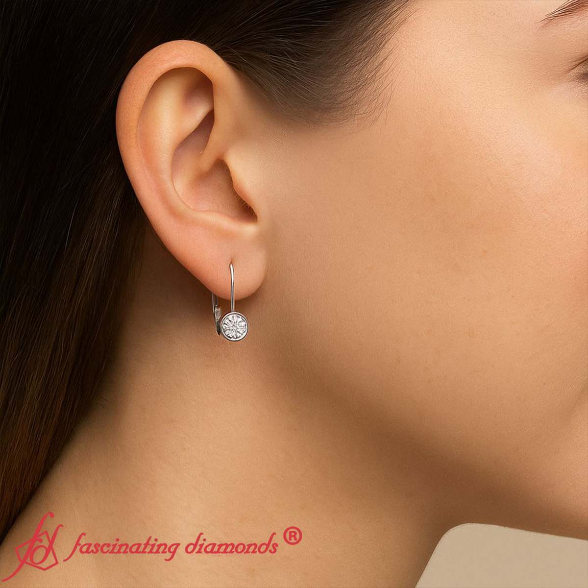 Lever Back Bezel Set Round Diamond Earrings Fascinating Diamonds
