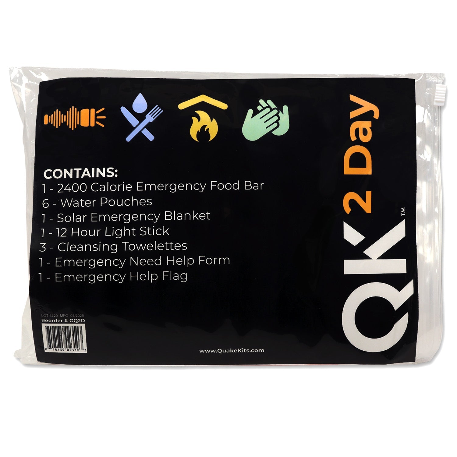 Quake Kits 2 Day Quick Grab Kit in Resealable Bag quakekits.com