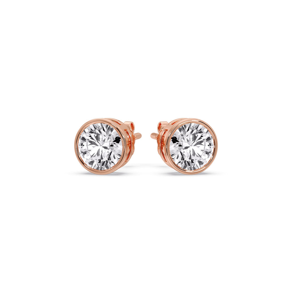 Round Cut Stud Bezel Set Earring Fascinating Diamonds