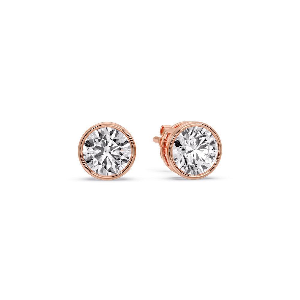 Round Cut Stud Bezel Set Earring Fascinating Diamonds