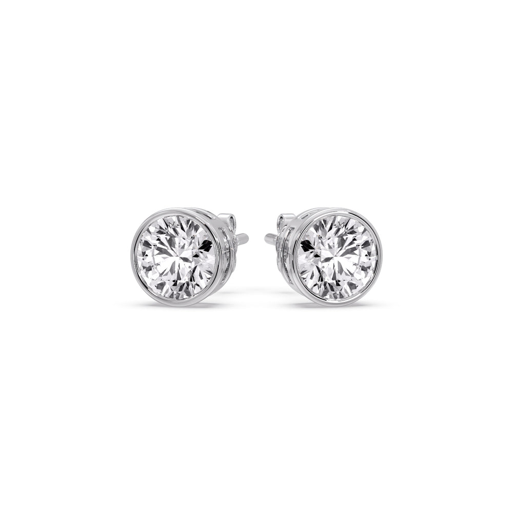 Round Cut Stud Bezel Set Earring Fascinating Diamonds