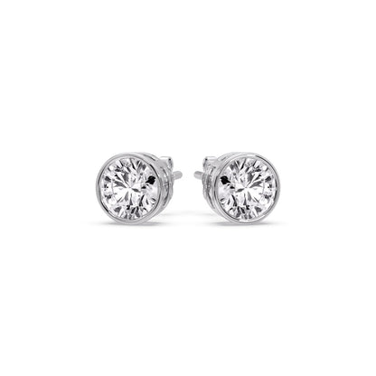 Round Cut Stud Bezel Set Earring Fascinating Diamonds