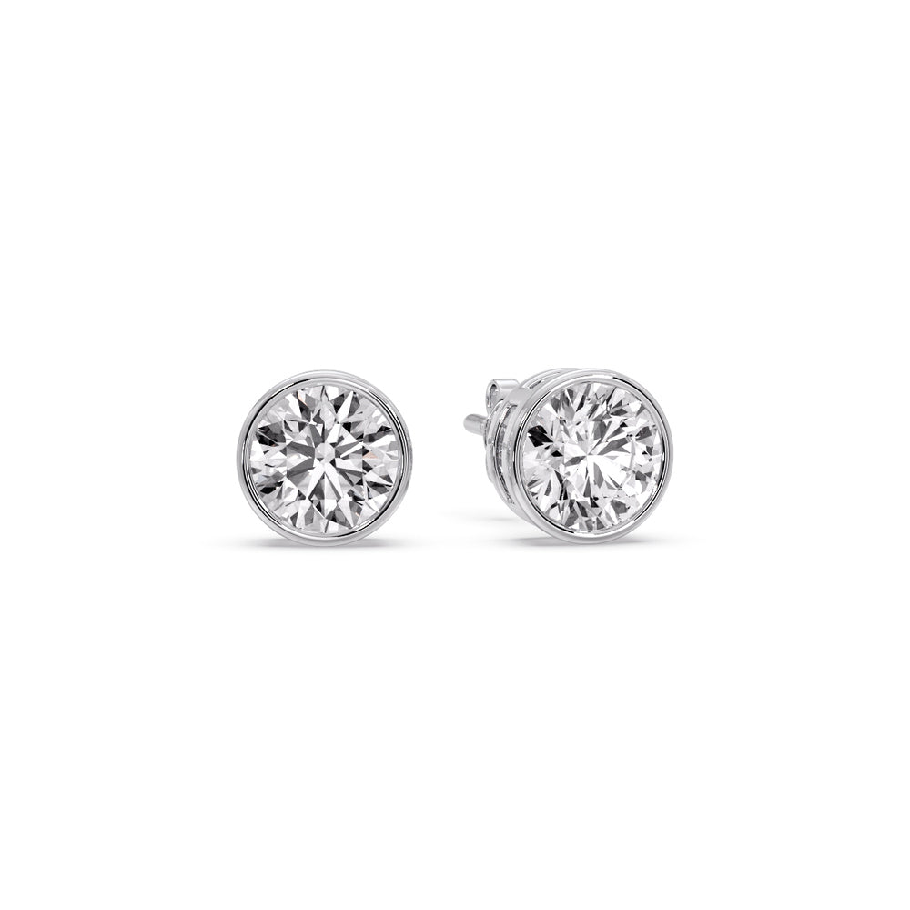 Round Cut Stud Bezel Set Earring Fascinating Diamonds