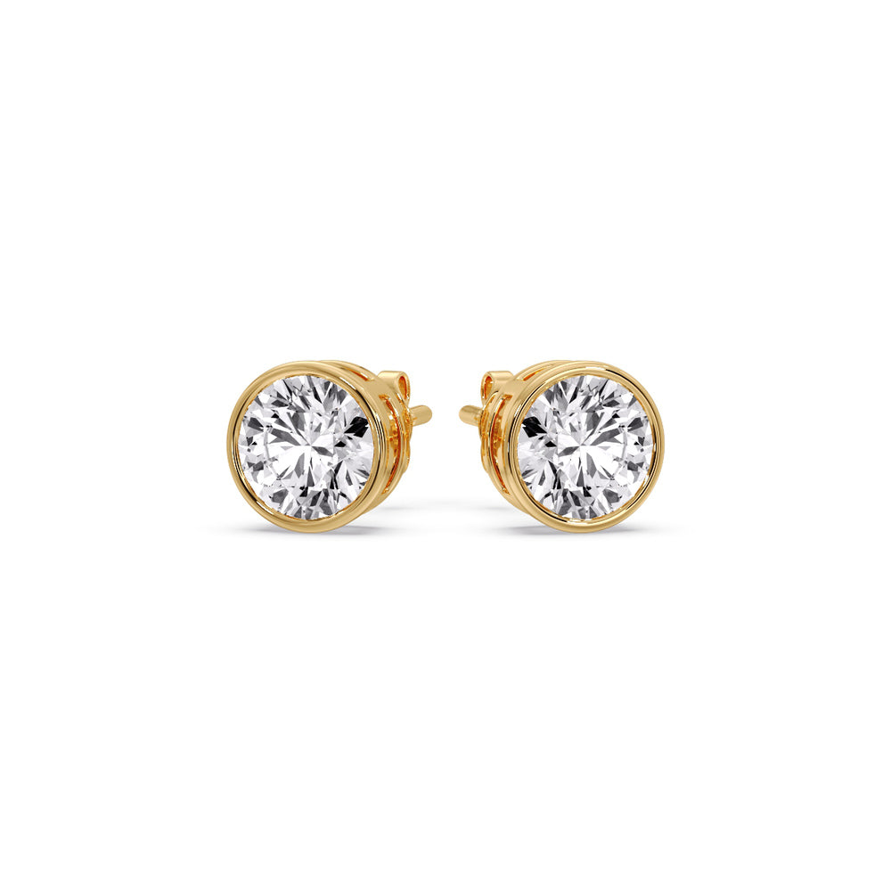 Round Cut Stud Bezel Set Earring Fascinating Diamonds