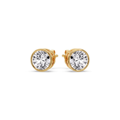 Round Cut Stud Bezel Set Earring Fascinating Diamonds