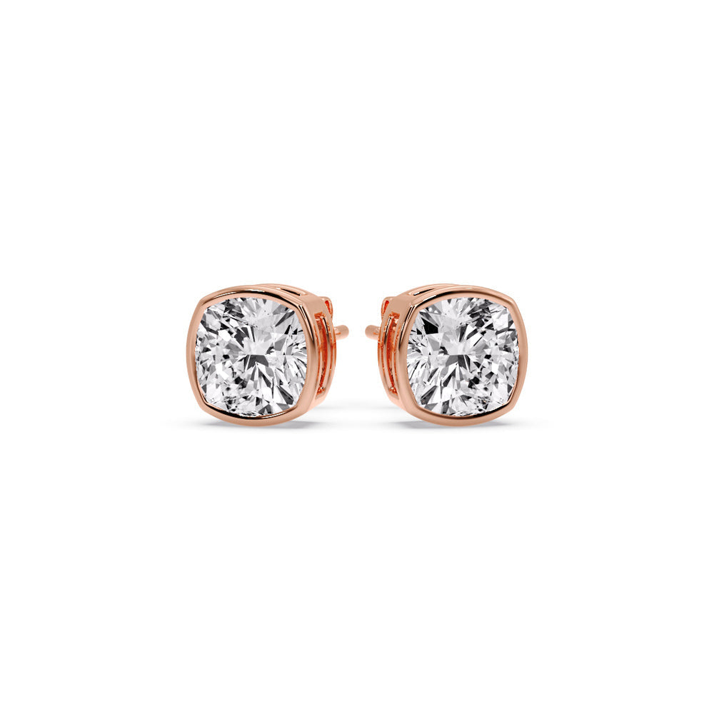 Bezel Set Cushion Diamond Stud Earrings Fascinating Diamonds