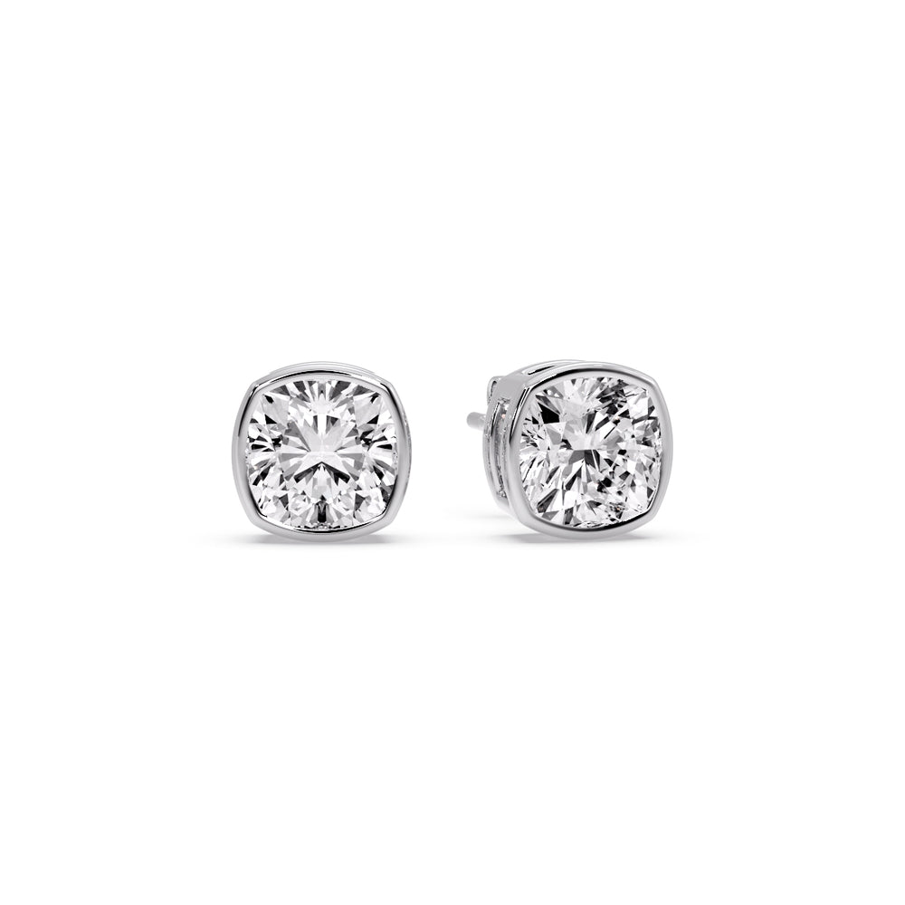 Bezel Set Cushion Diamond Stud Earrings Fascinating Diamonds