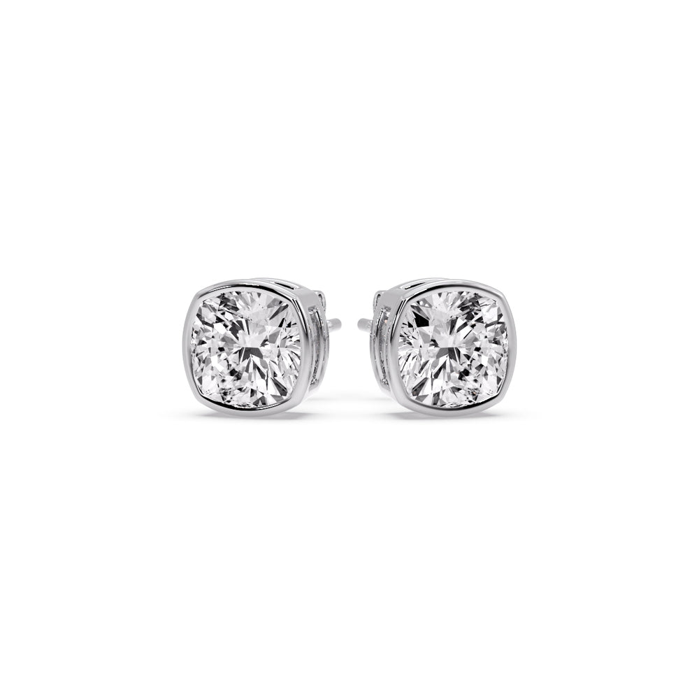 Bezel Set Cushion Diamond Stud Earrings Fascinating Diamonds