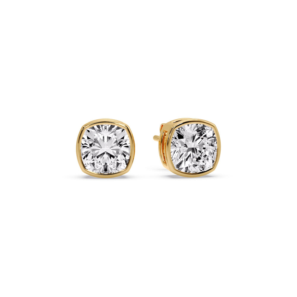 Bezel Set Cushion Diamond Stud Earrings Fascinating Diamonds