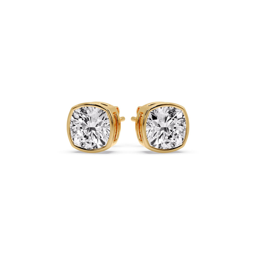 Bezel Set Cushion Diamond Stud Earrings Fascinating Diamonds