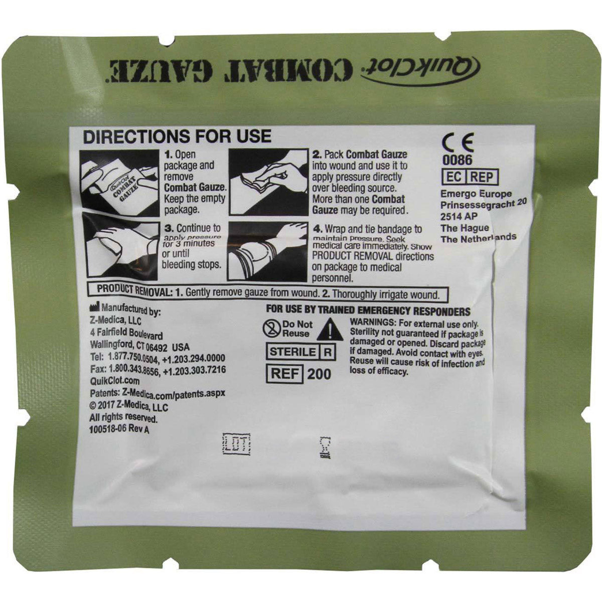 QuikClot Combat Gauze, Z-Fold, Military quakekits.com