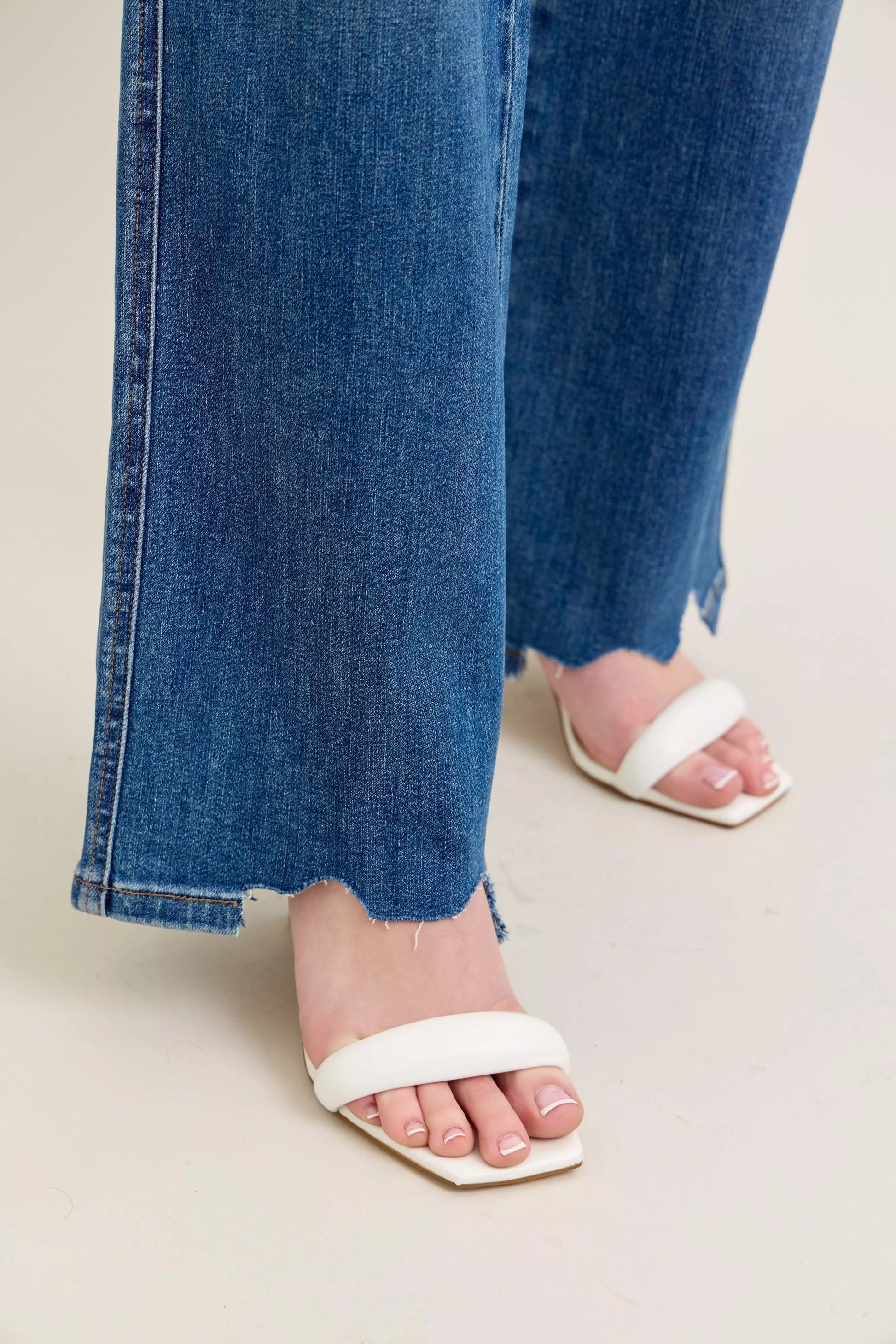 Judy Blue Full Size High Waist Tummy Control Chew Hem Destroy Wide Jeans Plus Size Garden Naked Curves