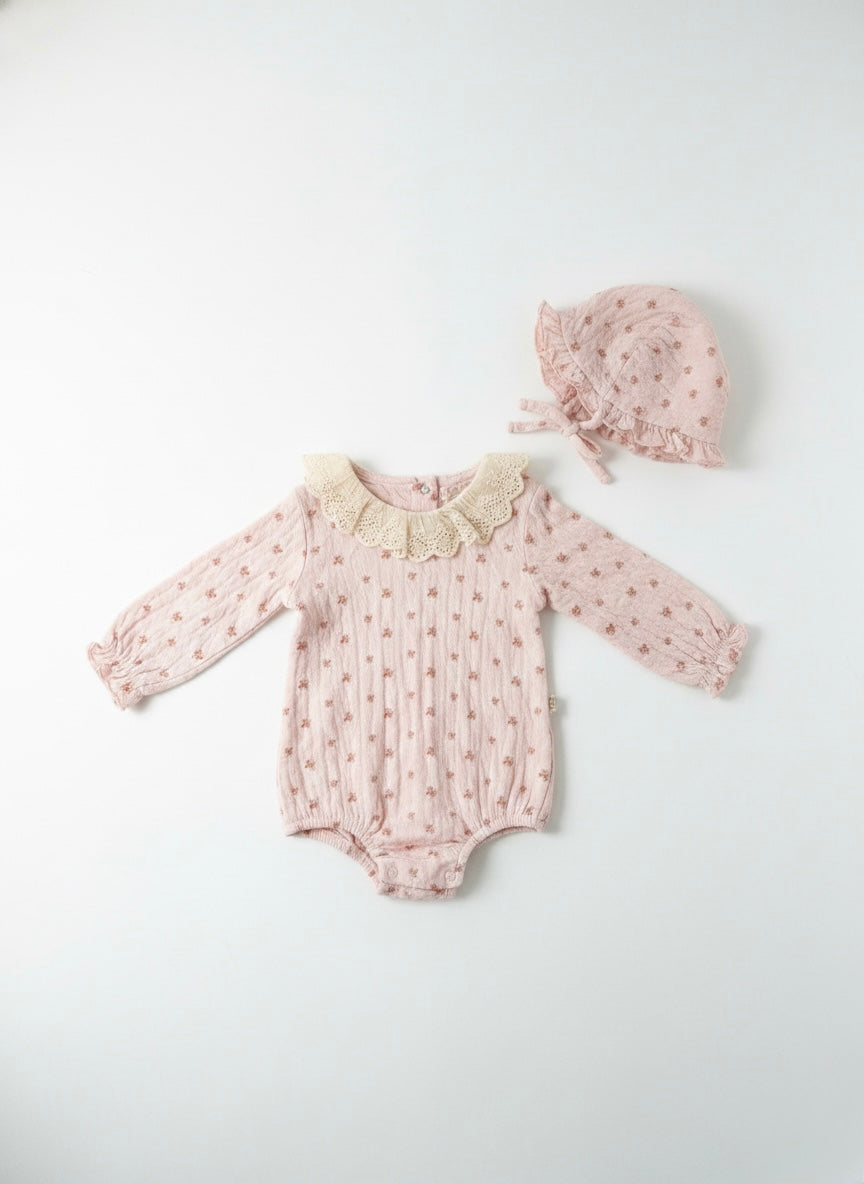 Blush Bloom Romper & Hat Set Honey and Hive