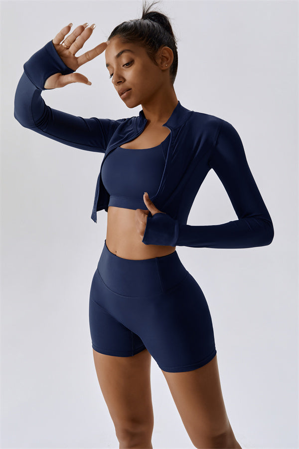 The Eloise Jacket Sports Bra Shorts 3-Piece Set Fitglutes Activewear Gymwear Sportswear & Workout Clothes