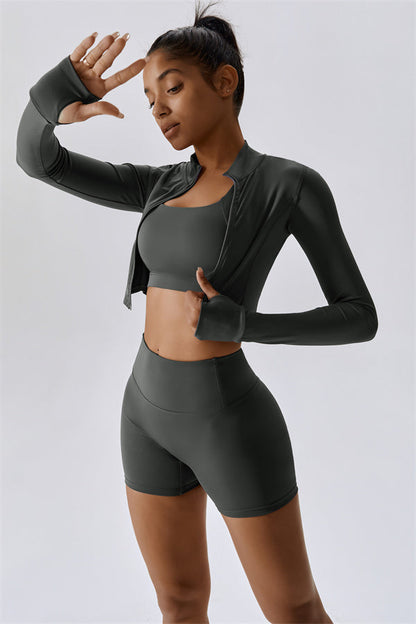 The Eloise Jacket Sports Bra Shorts 3-Piece Set Fitglutes Activewear Gymwear Sportswear & Workout Clothes